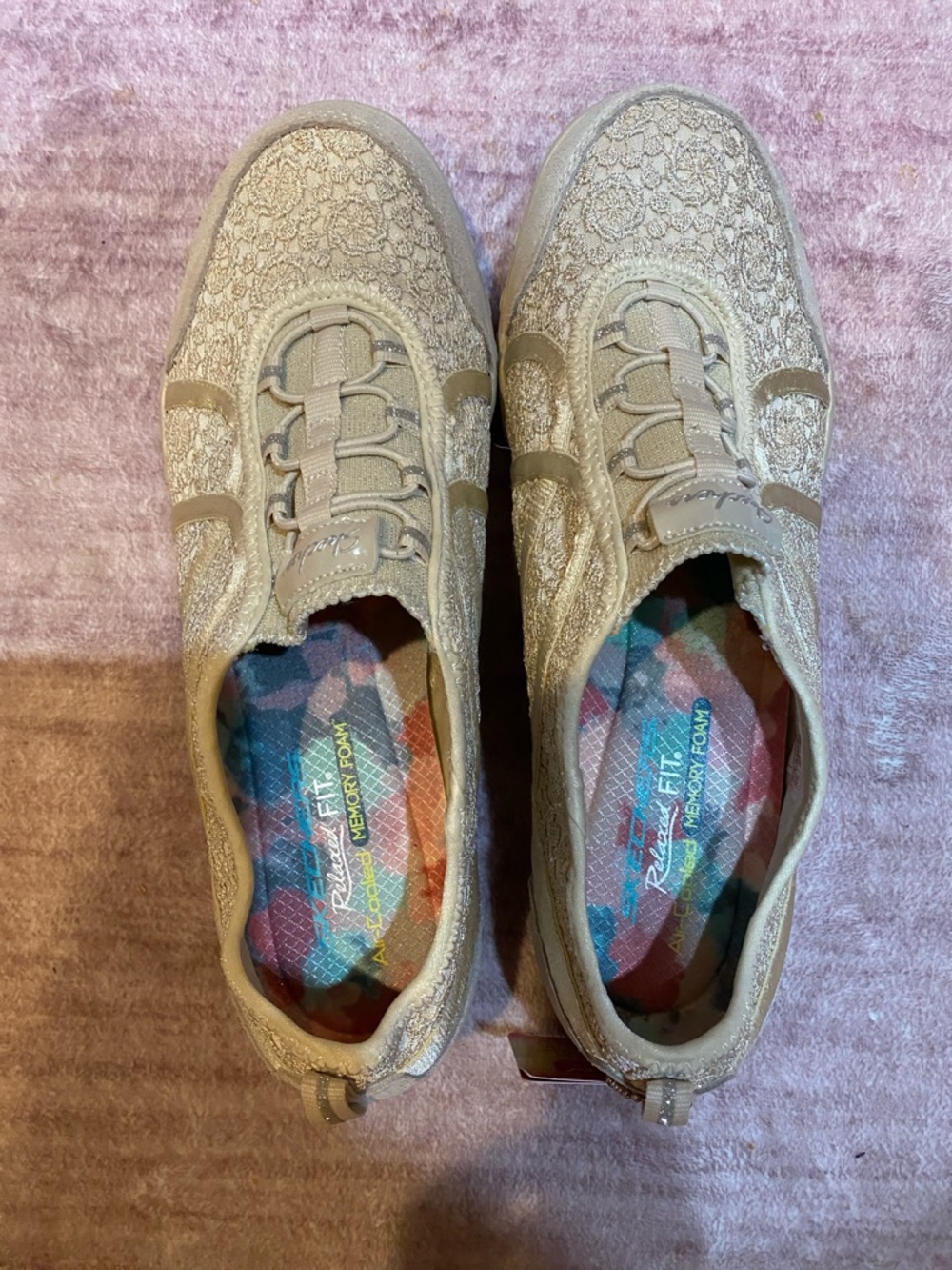 Skechers Beige Lace-Pattern Slip-On Sneakers